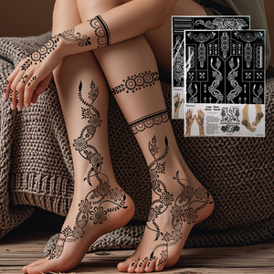 Pochoirs <span class=keywords><strong>de</strong></span> tatouage au henné <span class=keywords><strong>pour</strong></span> mains et pieds, grande taille, motif floral vintage, <span class=keywords><strong>pour</strong></span> <span class=keywords><strong>peinture</strong></span> corporelle, étanches, creux, modèles autocollants Mehndi au henné - Product Image 3