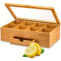 Organisateur de sachets de thé rectangulaire moderne en bambou finition brillante, capacité 1-3L, préservation de la fraîcheur, portable pour le stockage alimentaire
