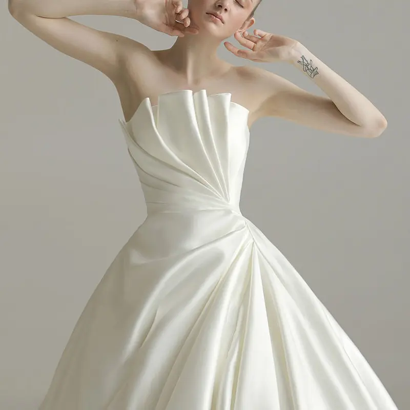 오프 숄더 신부 가운 도매 웨딩 드레스 신부 클래식 새틴 웨딩 드레스