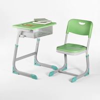 Ensemble de bureau et chaise d'étudiant réglables modernes avec structure métallique et surface de travail en plastique pour salle de classe