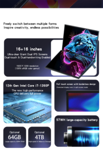 Nuevo Portátil 2025 con Procesador I7 de 12.ª Generación, Pantalla Táctil Dual de 16+16 Pulgadas, Aplicación de Pantalla Completa - Product Image 5