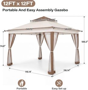 Gazebo Pop-up 12x12 con Zanzariera, Altezza Regolabile, Tenda da Esterno con Borsa per il Trasporto - Product Image 2