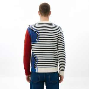 Suéter Personalizado de Invierno, Estilo Vintage, a Rayas, de Manga Larga, Talla Grande para Hombre, Cuello Redondo, con Parche Gráfico, Suéter Corto de Punto - Product Image 2