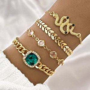 New European American Retro Green Diamond Square <strong>Bracelet</strong> 4-Piece Set Including Butterfly <strong>Love</strong> and Fashion Bangles <strong>Bracelet</strong> - Product Image 5