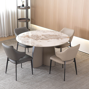 Bộ bàn ăn tròn 4 chỗ ngồi hiện đại, chất liệu PU bọc gốm, bán trực tiếp từ nhà máy - Product Image 1