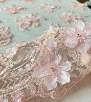 Tissu de tulle brodé à fleurs en dentelle perlée, couleur rose, nouvelle conception de robe en dentelle, lot de 15 m de bonne qualité, 3d, pour les robes