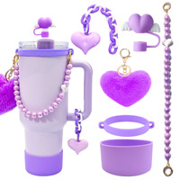 Ensemble d'accessoires décoratifs pour gobelet isotherme 40OZ : Cordon de perles, Poignée, Couvercle de paille, Breloque fleur, Porte-clés pompon en fourrure