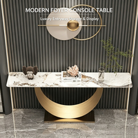 Console d'entrée créative en ardoise de luxe léger, table moderne simple avec piétement en acier inoxydable, doré, pour couloir d'entrée