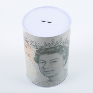 Customized high quality large round money tin box metal coin bank