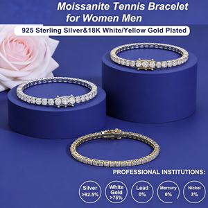 กำไลเทนนิสเพชรโมอิสซาไนต์ VVS ขนาด 2 มม.-6 มม. แฟชั่นหรูหราสำหรับผู้หญิงและผู้ชาย ทองคำ 925 เงินสเตอร์ลิง เครื่องประดับโมอิสซาไนต์เพาะเลี้ยงในห้องปฏิบัติการ - Product Image 3