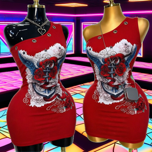 Robe mini décontractée d'été 2026 style Y2K vintage, sexy, sans manches, asymétrique à une épaule, taille empire ajustée, avec découpes, vente en gros - Product Image 2