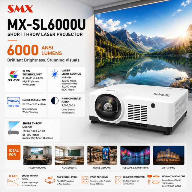 Short Throw Laser 6000 ANSI Lumen 4K Portable Projector 300 Inch Screen Immersion Indoor Interactive Game Wall 3D Video Mapping