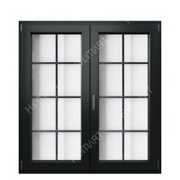 Ventana Moderna de Aluminio Negro con Rejilla Decorativa y Manija Dorada, Ventana de Casa con Rotura de Puente Térmico