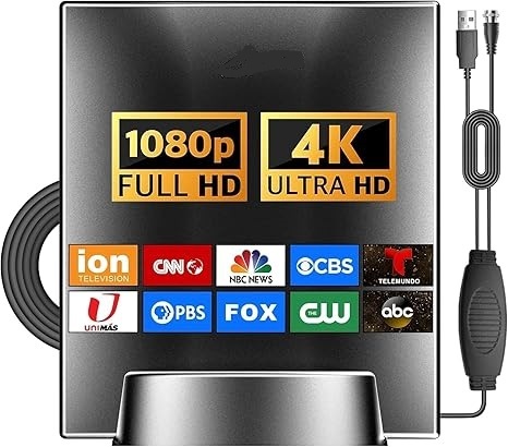 HD Digital Indoor TV Antenna with Signal Booster Supports 4K 1080P Channels for All Smart TVs