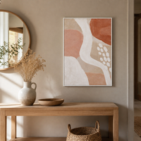 Peinture sur toile abstraite beige terre cuite aux formes courbes, encadrée, grande taille, décoration murale moderne pour salon