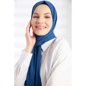 Elegant Crepe <b>Shawl</b> Indigo Plain Dyed Long 100% Polyester Women's <b>Knitted</b> Scarf - Product Image 5