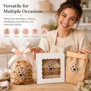 Etiquetas Redondas Autoadhesivas con la Frase 'Baked With Love', Pegatinas para Envasado de Alimentos PET, Etiquetas Decorativas Impresas Digitalmente Ecológicas - Product Image 5