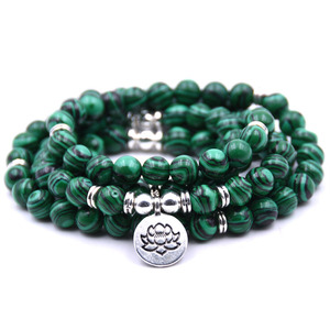Multicapa 108 Mala Piedra Natural malaquita cuentas <span class=keywords><strong>Lotus</strong></span> Charm pulseras tibetano budista Buda Rosario Yoga <span class=keywords><strong>pulsera</strong></span> mujeres hombres - Product Image 1