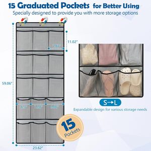 Organizador para colgar sobre la puerta, 15 bolsillos, tipo gancho magnético, almacenamiento gris para zapatos y accesorios de crucero - Product Image 3
