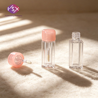 Yueshunxing Tube à gloss transparent vide en plastique, forme carrée courte ou ronde, avec bouchon à vis rose