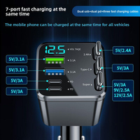 Cargador de Coche Retráctil USB 7 en 1 PD 180W de Carga Rápida Adaptador Tipo C con Cables para Teléfonos Móviles Celulares Relojes Inteligentes y Cámaras
