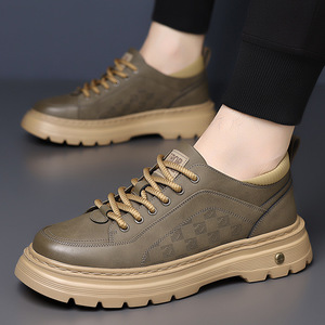 Chaussures Martin pour hommes, style rétro, à lacets, bout rond, semelle épaisse, antidérapantes, doublure en PU, semelle extérieure en caoutchouc, chaussures de travail décontractées - Product Image 1