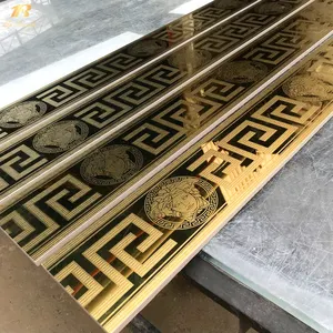 Springletiel Marokkaanse Gepolijste Luxe Fancy 3d Gambia Tegels Ontwerp Vloer Decoratieve Gouden Porseleinen Keramische Randtegels