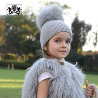 Janefur personalizado niñas niños cálido Real mapache Bola de piel de punto Angora sombrero invierno lindo gris Rosa Bola de piel gorros sombrero