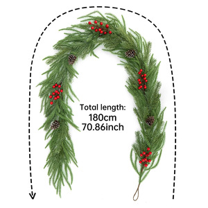 Guirlande de Noël Artificielle Effet Brocart, Aiguilles de Pin, Baies Rouges, Cônes de Pin, 50 Branches, Décoration Murale - Product Image 2