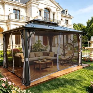 Gazebo de <span class=keywords><strong>Techo</strong></span> Rígido de 10' x 13', Gazebo de Policarbonato para Exteriores en Oferta, <span class=keywords><strong>Techo</strong></span> Doble con Malla Transpirable y Cortina de Privacidad - Product Image 4