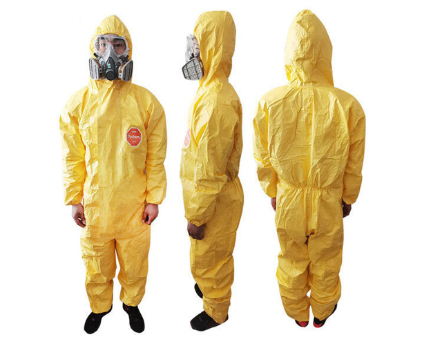 Yellow Bio Hazmat Disposable PPE Coverall Chemical Protective Security & Protection Suit