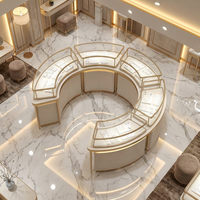 Vitrine d'îlot pour bijoux, ronde et incurvée, avec cadre doré champagne et éclairage LED, pour magasin de diamants