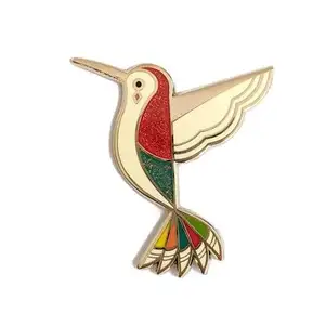 Pin disesuaikan burung kolibri lucu burung merah hijau Glitter keras lapis logam emas mengkilap pin lencana untuk dekorasi tas