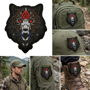 Custom Pattern Wholesale Supply Black Grey Red Nordic Wolf Head PVC Rubber Patch Norse Symbol <strong>Celtic</strong> Border Velcro Badge - Product Image 2