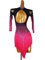 Nouvelle Robe de Danse Latine 2026 LQ506 pour Adulte, Taille Empire, en Spandex, Longueur Thé, avec Pompons, pour Compétition et Spectacle