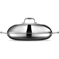 Poêle à frire en acier inoxydable à trois couches de 36 cm, grande taille, pour restaurant, compatible induction, finition polie miroir, avec couvercle