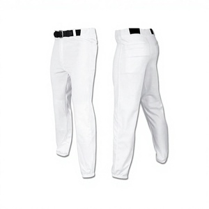 Pantalon de baseball blanc pour homme, coupe classique, 100% polyester, fermeture à ceinture avec poches, toutes saisons, couleur unie - Product Image 1