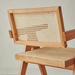 Chandigarh Chair Solid Wood Rattan <b>Backrest</b> Dining Chair Minimalist Design Home Use Cherry Wood Finish - Product Image 4