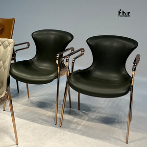 Modern <b>Dark</b> <b>Green</b> PU Leather Dining <b>Armchair</b> Rose Gold Metal Frame Upholstered Chair for Restaurant Hotel - Product Image 3