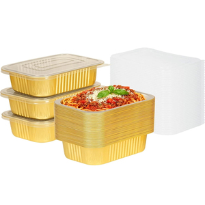 Barquettes carrées jetables en aluminium doré BLUE FOIL 1,5 lb (23 oz) 7,2x5 po, robustes, pour petits gâteaux, <span class=keywords><strong>avec</strong></span> couvercles en PET, qualité alimentaire - Product Image 1