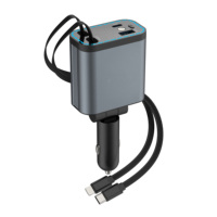 Pengisi Daya Mobil 4-in-1 Retractable Grosir Stasiun Pengisian Cepat Adaptor Daya Mobil Paduan Aluminium Pasokan Langsung Pabrik Tambahkan Logo