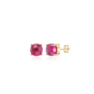 Wholesale Custom Fine Fashion Jewelry 18K Gold Plated Stainless Steel Earrings Natural Gemstone Ruby Small Stud Earrings Women