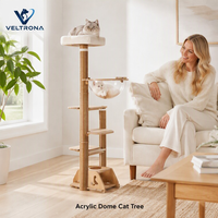Arbre à chat moderne avec dôme en acrylique, poteau en sisal, perchoir en peluche et base en forme de silhouette de chat, mobilier d'intérieur, vente en gros