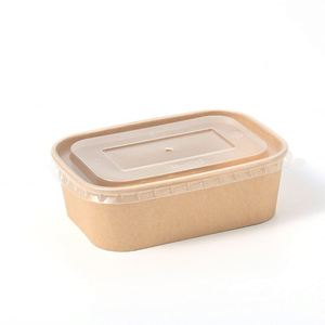Eco Friendly Compostable Kraft Paper Rectangular Salad <b>Bowl</b> <b>Lid</b> Custom Logo Printing Disposable Takeaway Camping Microwave Safe - Product Image 2