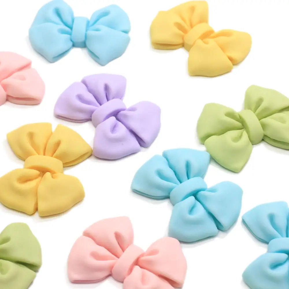 Diy Cute Candy Color Flatback Bow Resin Bowknot Handmade Crafts Beads Girls Headwear Accessory Keychain Bag Ornament Parts