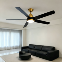 Ventilateur de plafond moderne décoratif avec moteur DC, éclairage LED, pales métalliques de 52 pouces, conversion de fréquence, télécommande