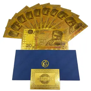 免费送货波兰100周年20 PLN钞票PET 24k金箔钞票