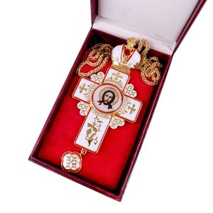 ZD027 Deluxe hecho a mano esmalte blanco esmalte Europa ortodoxo Pectoral Cruz collar con Jesús icono de la Iglesia regalo espiritual - Product Image 6