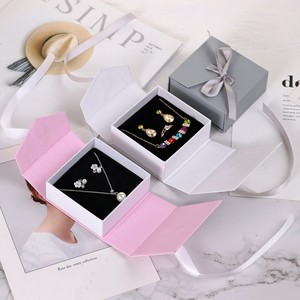 Custom Pink <b>White</b> Magnetic Jewelry <b>Gift</b> <b>Box</b> Foldable Packaging Flap Magnetic <b>Box</b> with Ribbon - Product Image 2