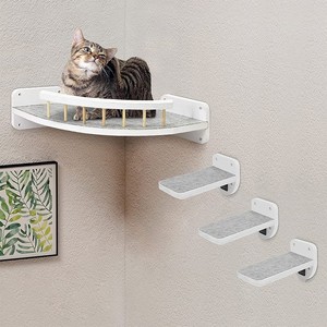 Wall Mounted <b>Cat</b> Stairs 4 Levels White Wood <b>Cat</b> Climbing <b>Platform</b> For Indoor <b>Cats</b> - Product Image 1
